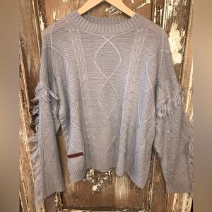 Simply Southern Cable Knit Fringe Sleeved Sweater Size Large